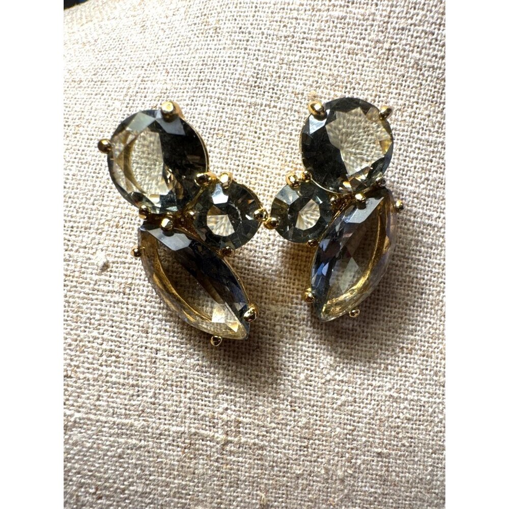 Kate Spade Smoky Quartz Crystal Dangle Earrings Gold Tone Faceted Stones Elegant